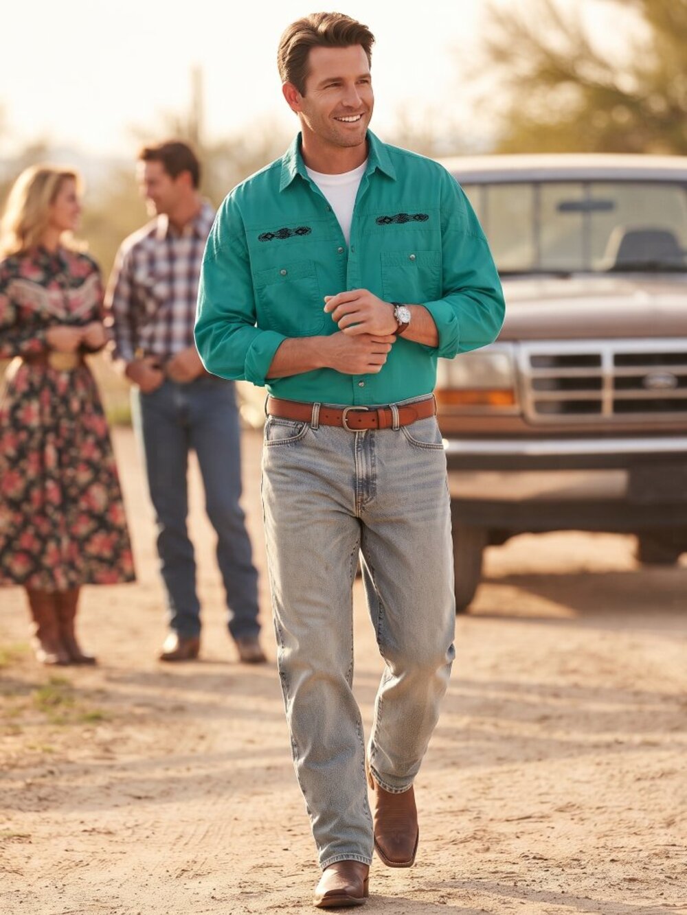 Austin Kane for International Male Vintage Western Shirt LT Teal Embroidered